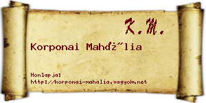Korponai Mahália névjegykártya